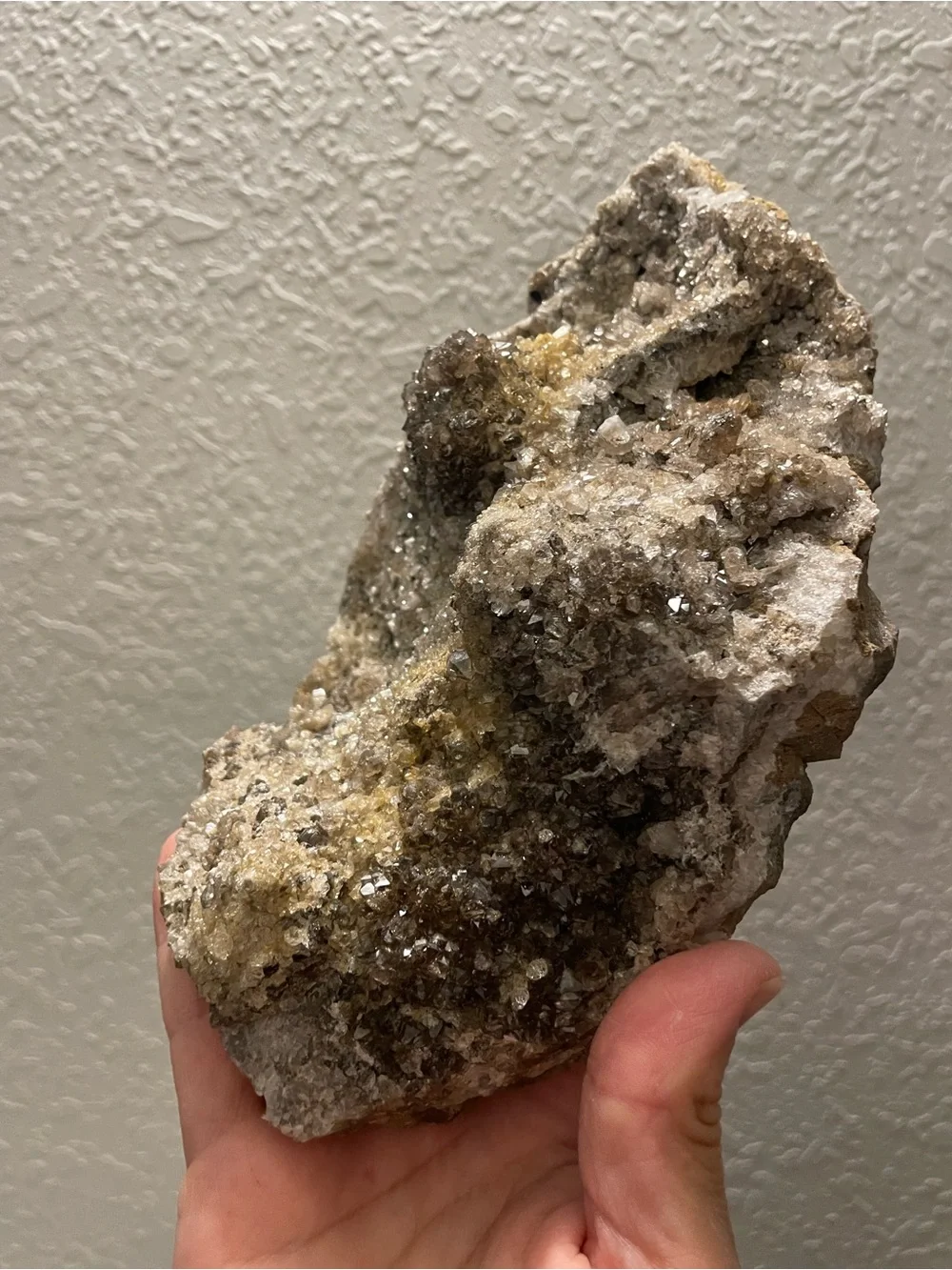 Massive Herkimer diamond crystal display. Herkimer Druze.
